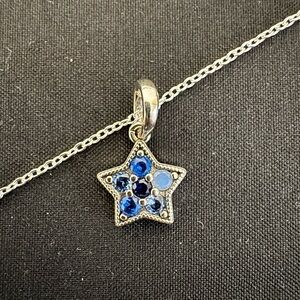 Pandora Silver Star Pendant with Blue Accent Stones on Sterling Silver Necklace